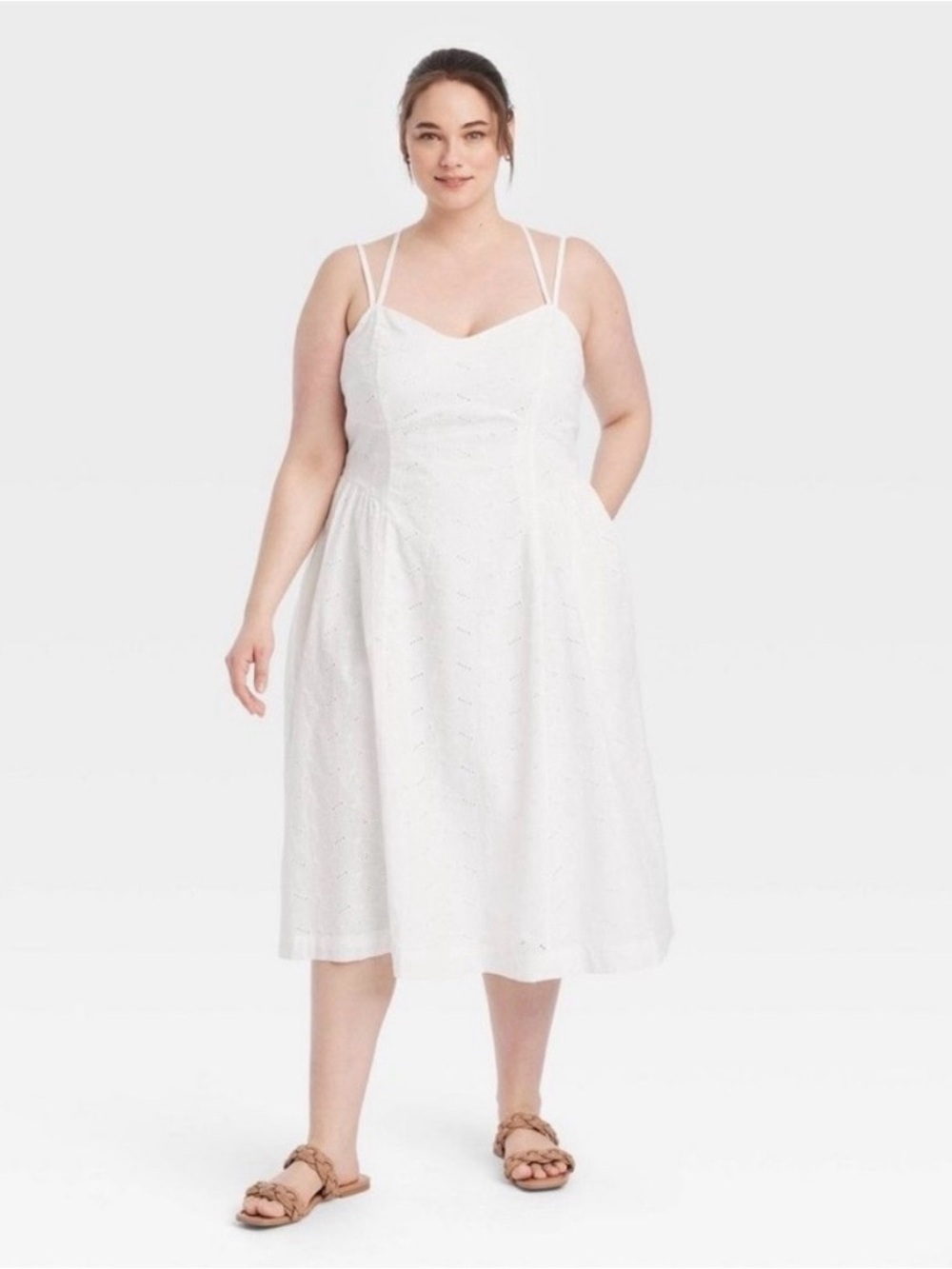 a new day White Eyelet Midi Sundress with Crisscross Straps
